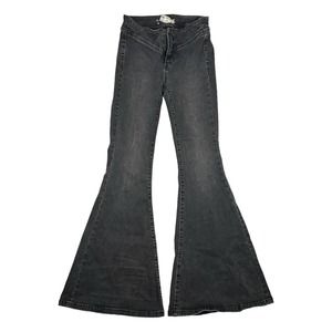 Free People Sz 26 Flare Leg Jean Bell Bottom Low Rise Grunge Hippie Washed Black